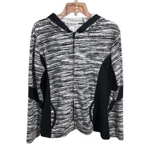 LA + IMAGE Women's Activewear Hoodie Size 1X Black White Speckle Full Zip Jacket